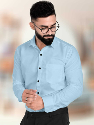 Pribha Fashion Men Solid Formal Light Blue Shirt
