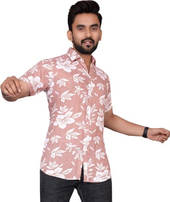 Tyzlo Men Printed Casual White, Pink Shirt