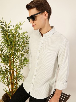 Mast & Harbour Men Striped Casual Grey Shirt