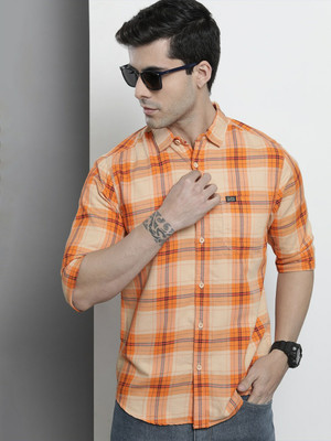 The Indian Garage Co. Men Checkered Casual Orange Shirt