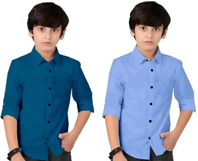 BACARDO Boys Solid Casual Light Blue, Blue Shirt(Pack of 2)