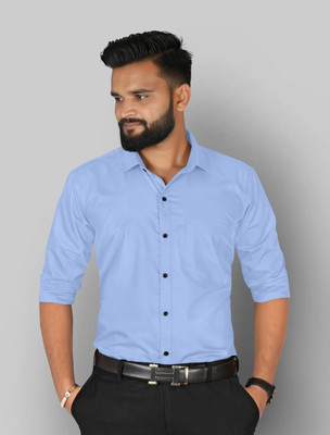 VARANI CREATION Men Solid Formal Light Blue Shirt