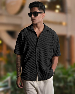 METRONAUT Men Self Design Casual Black Shirt