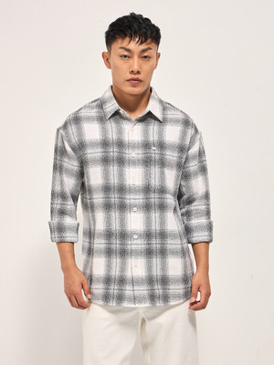 THE BEAR HOUSE Men Checkered Casual White Shirt