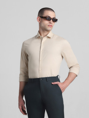 JACK & JONES Men Solid Casual Beige Shirt