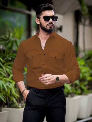 METRONAUT Men Solid Casual Brown Shirt