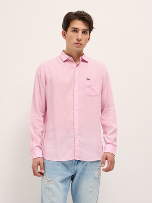 THE BEAR HOUSE Men Solid Casual Pink Shirt