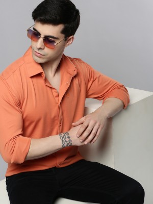 Showoff Men Solid Casual Orange Shirt