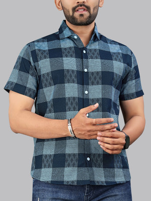 MILDIN Men Self Design Casual Dark Blue Shirt