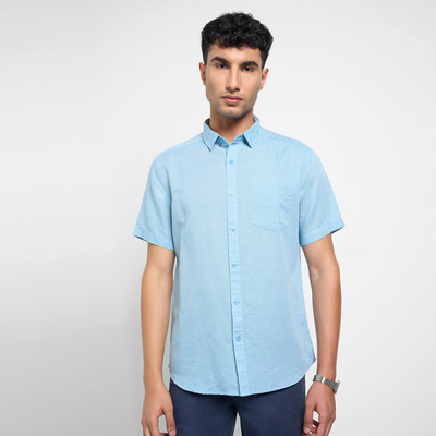 Peregrine by Pantaloons Men Solid Casual Light Blue Shirt