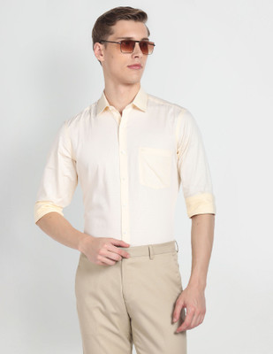 ARROW Men Solid Formal Yellow Shirt
