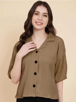 Hendrix Women Self Design Casual Brown Shirt