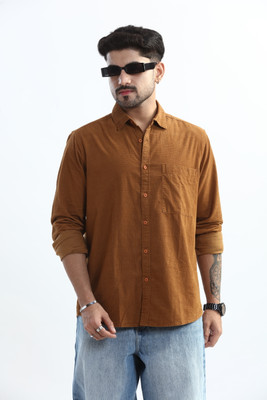 Xkind Men Solid Casual Brown Shirt