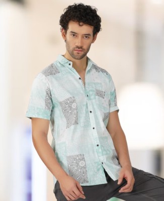 BASE 41 Men Printed Casual Grey, Light Green, White Shirt