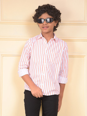 CRIMSOUNE CLUB Boys Striped Casual Orange Shirt