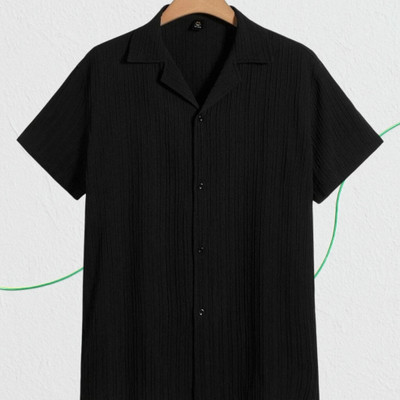 A DEEMOON TREND Men Self Design Casual Black Shirt