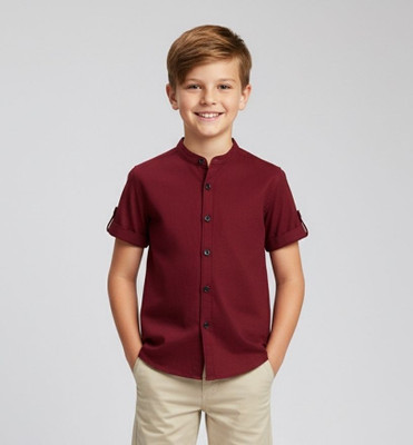 Zarila Boys Solid Casual Maroon Shirt
