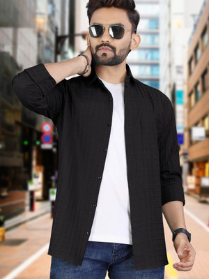 VeBNoR Men Self Design Casual Black Shirt