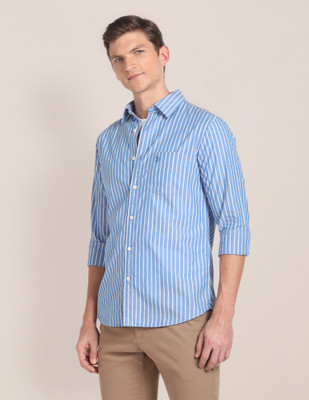 U.S. POLO ASSN. Men Striped Casual Blue Shirt