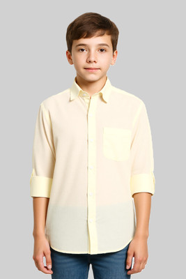 Charchit Boys Solid Casual Cream Shirt
