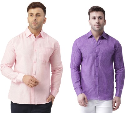 RIAG Men Solid Casual Pink, Purple Shirt(Pack of 2)