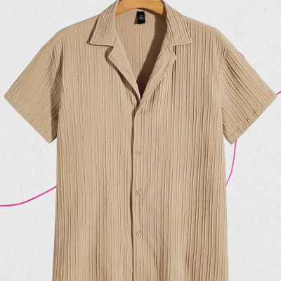 SHIRTWALA Men Self Design Casual Beige Shirt