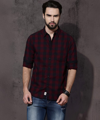 Roadster Men Checkered Casual Maroon Shirt