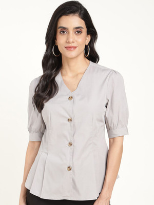Hancock Women Solid Formal Grey Shirt