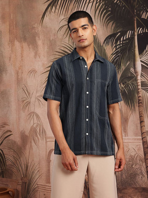 Sangria Men Striped Casual Blue Shirt