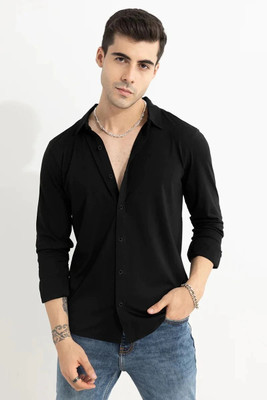MOONBELL Men Solid Casual Black Shirt