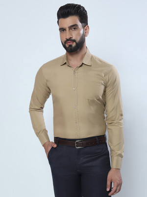 youth first Men Solid Formal Cream Shirt
