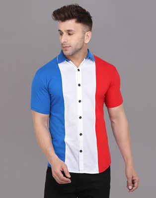 Blisstone Men Color Block Casual Red, White, Blue Shirt