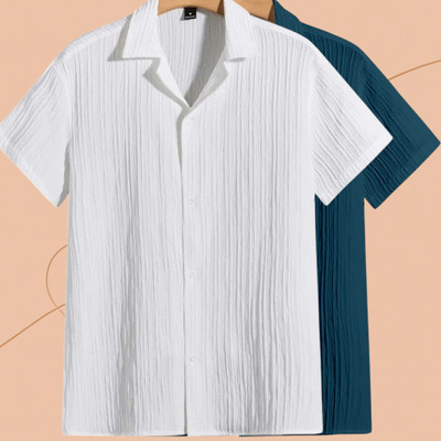 Jenil Fashion Men Self Design Casual White, Blue Shirt