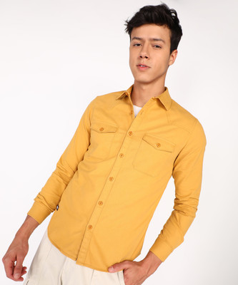 Spykar Men Solid Casual Yellow Shirt