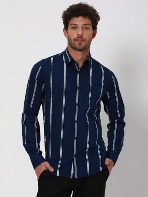 MUFTI Men Printed Casual Dark Blue, White Shirt