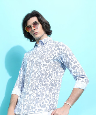 KETCH Men Printed Casual White, Blue Shirt