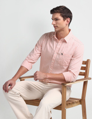 Arrow Sport Men Checkered Casual Orange Shirt