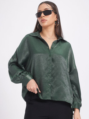Glitchez Women Solid Casual Green Shirt
