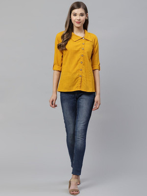 Yash Gallery Women Self Design Casual Yellow Shirt