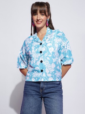 J TURRITOPSIS Women Printed Casual Blue Shirt