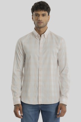 Snitch Men Checkered Casual Beige, White Shirt