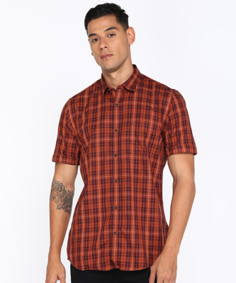 PETER ENGLAND Men Checkered Casual Brown Shirt