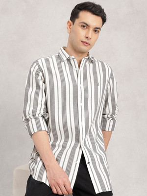 NAUTICA Men Striped Casual Grey, White Shirt