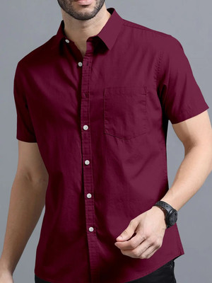 DIMMY Men Solid Casual Maroon Shirt