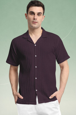 A Dearise Trend Men Striped Casual Purple Shirt