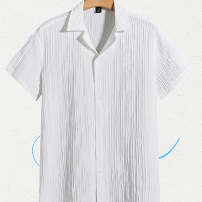 A DEEMOON TREND Men Self Design Casual White Shirt