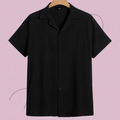 A DEEMOON TREND Men Self Design Casual Black Shirt