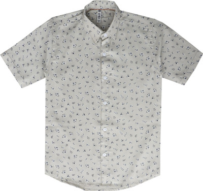 Cay Boys Floral Print Casual White Shirt