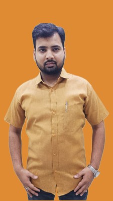 AL HIND HANDLOOM Men Self Design Casual Orange Shirt