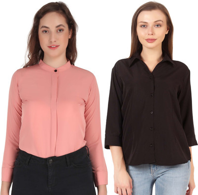 Hunoor Women Solid Formal Maroon Shirt(Pack of 2)